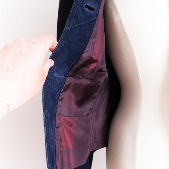 Vintage 1970’s Blue Suede Leather Jacket • S - Picture 9 of 10